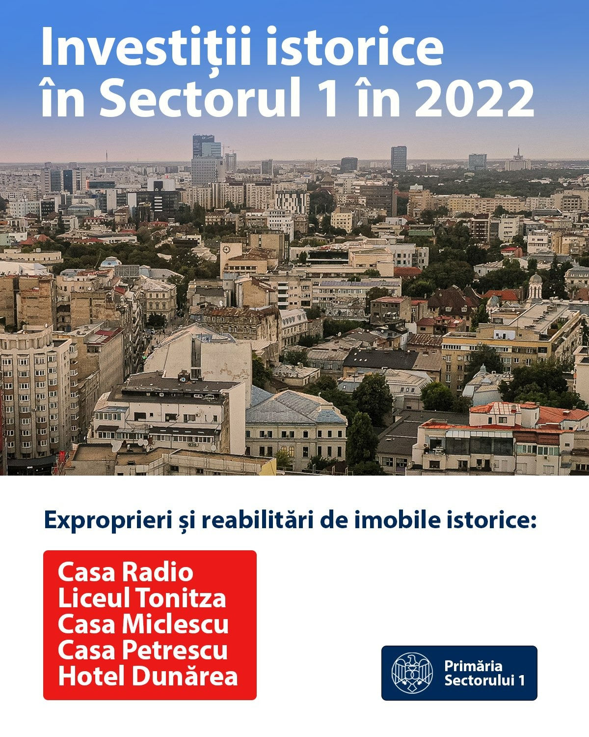 Investițiile Primăriei Sectorului 1 în 2022: exproprieri și reabilitări de imobile istorice/emblematice, extinderi de școli și asfaltarea drumurilor